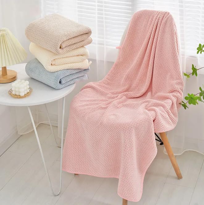 Linear Microfiber Towel 300 Gsm | Soft & Absorbent Large Size Bath Towel For Men & Women (Yellow)
