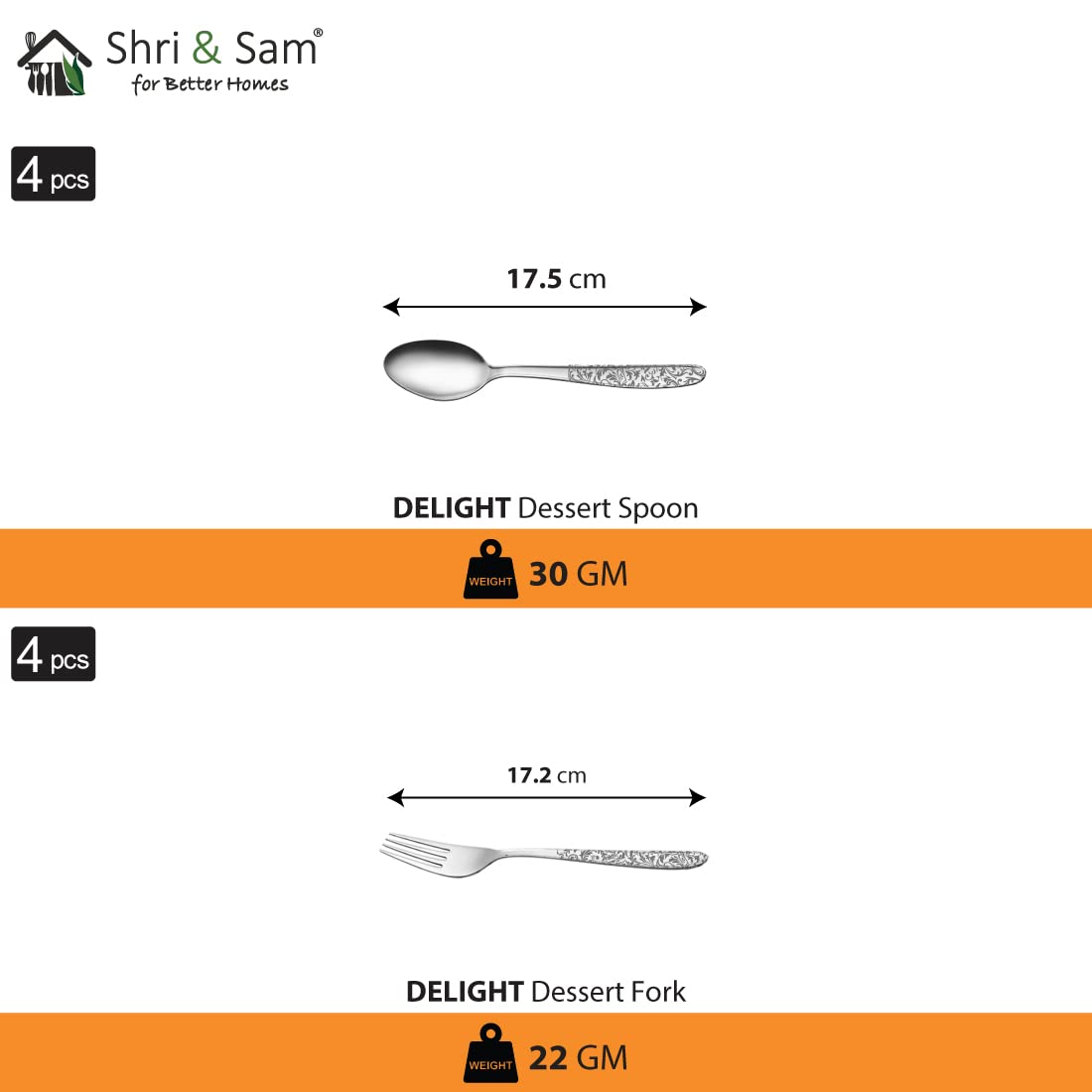 Designer Stainless Steel Delight Floral Laser Bloom Leaf Dinner Set Of 28 Pieces, Silver | 4 Dinner Plates+ 4 Glasses+ 8 Bowls+ 4 Pudding Bowls+ 4 Dessert Spoons+ 4 Dessert Fork