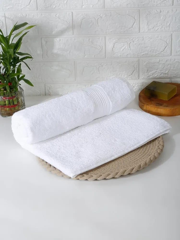 Teleport Pure 100% Cotton Bath Towel 500 Gsm | Absorbent Super Soft & Comfortable Quick-Drying Bath Towel (White)