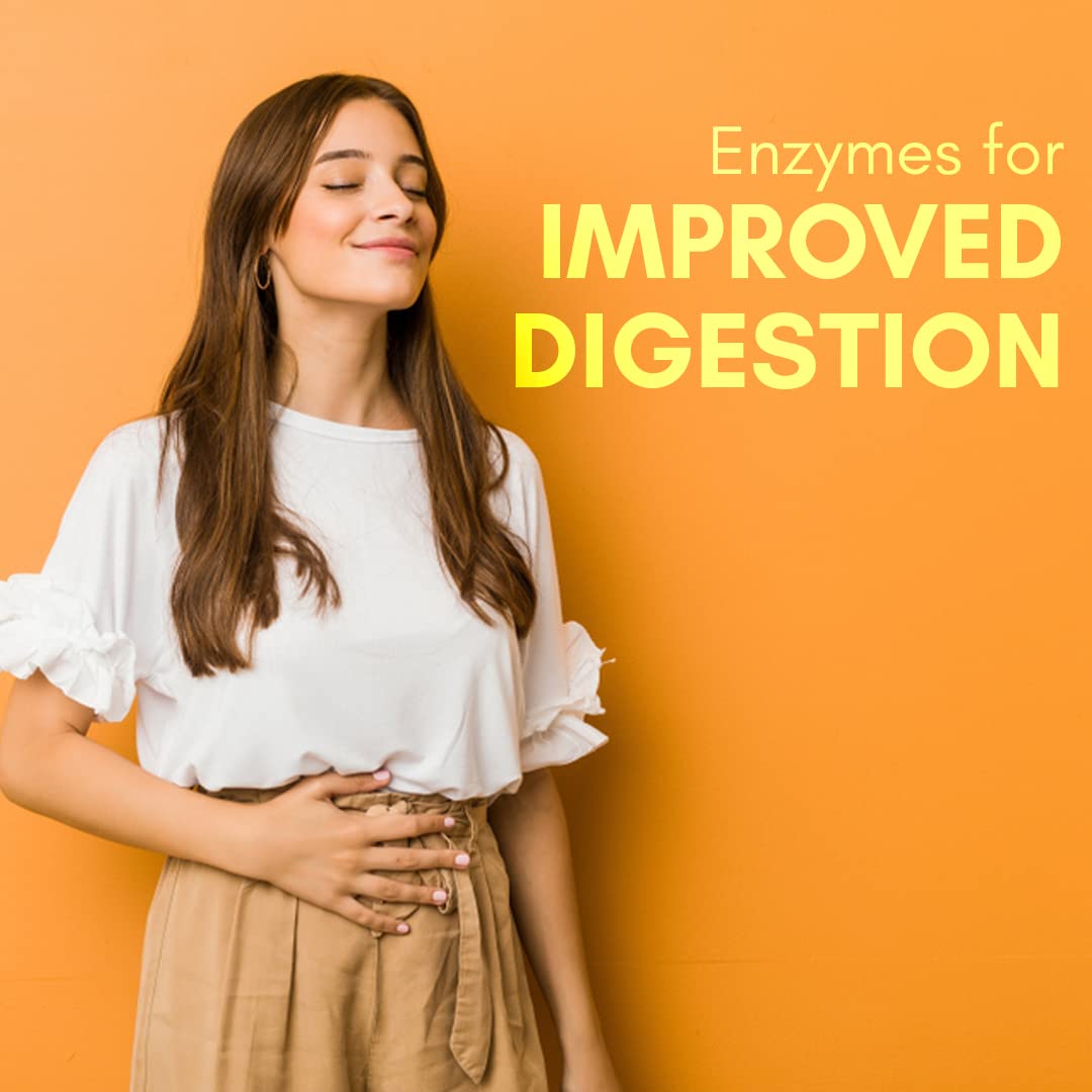 Pure Nutrition Digestive Enzymes, Amylase, Lipase, Protease, Cellulase, Lactase, Bromelain, Better Bioavailability, Digestion & Better Absorption Of Food Nutrients | 60 Veg Capsules, 100gm 0.2lbs