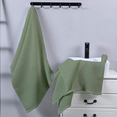 Enchant Home Pure Cotton Waffle Towel 500 Gsm | Lightweight Anti-Microbial & Water Absorbent Soft Touch Quick Drying Hand Towels | Sage Green (Pack Of 4)