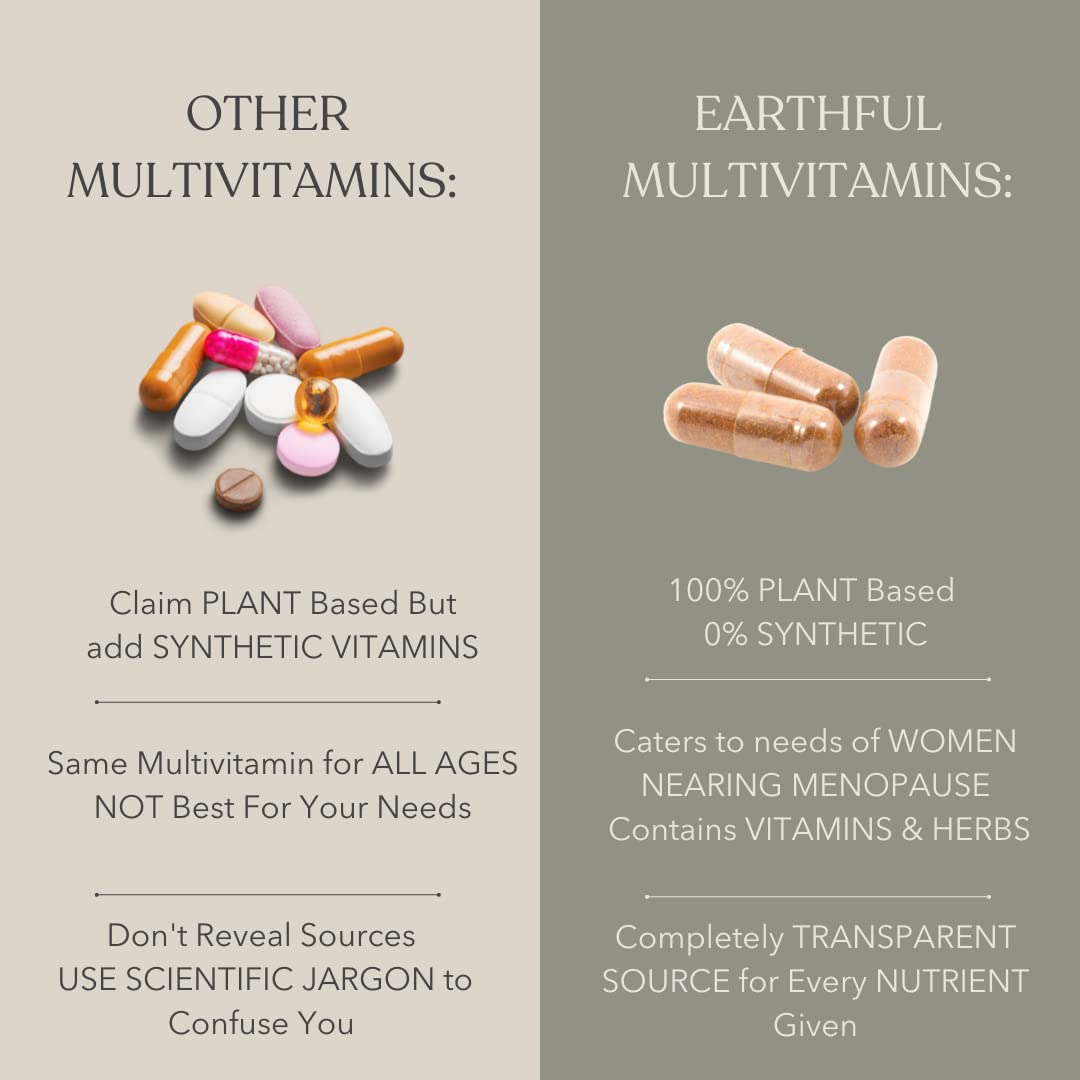Earthful Multivitamin For Women 40+ Nearing Menopause , For Improved Immunity, Hormonal Health, Skin, Hair & Bone Health, 100% Natural With 12 Vital Vitamins, Herbs | 60 Capsules, 200gm 0.4lbs