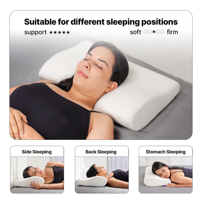 Ultimate Contour Cervical Neck Pillow, For Pain Relief Sleep, White Color | Improves Posture, Neck Pain Relief Cushion With Ultra Responsive Memory Foam & Skin Friendly Cover