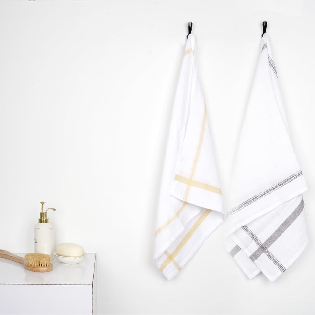 Thirsty Towel By Doctor Towels 600 Gsm | Double Cloth Cotton Bath Towel Quick Dry, Super Soft, High Absorbent | Yellow - Grey (Pack Of 2)