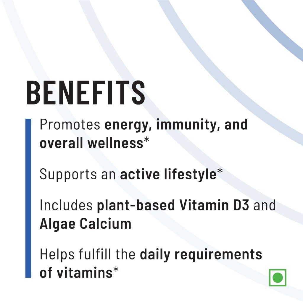 Unived Basics Multivitamin & Minerals Capsule For Men | 100% Rda Of All Vitamins With Algae Calcium & Plant Based Vitamin D3 Plus Important Minerals | 60 Vegan Capsules , 100gm 0.2lbs