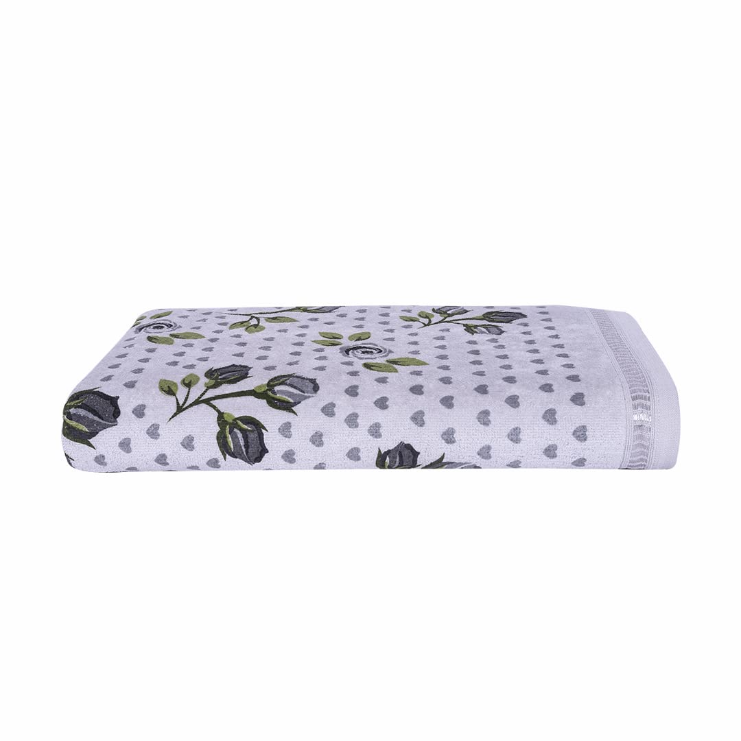 Rangoli Rose & Heart 100% Cotton Bath Towels 450 Gsm | Ultra Soft & Super Absorbent Bathing Towel (Grey)