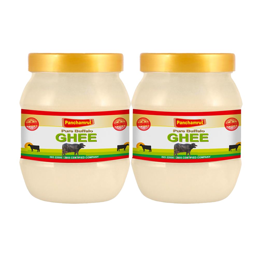 Pure Premium Buffalo Danedar Ghee By Panchamrut | Rich In Nutrients & Delicious Healthy Desi Ghee | 1 Litre (500ml * 2) 33.8 Ounce | Jar Pack