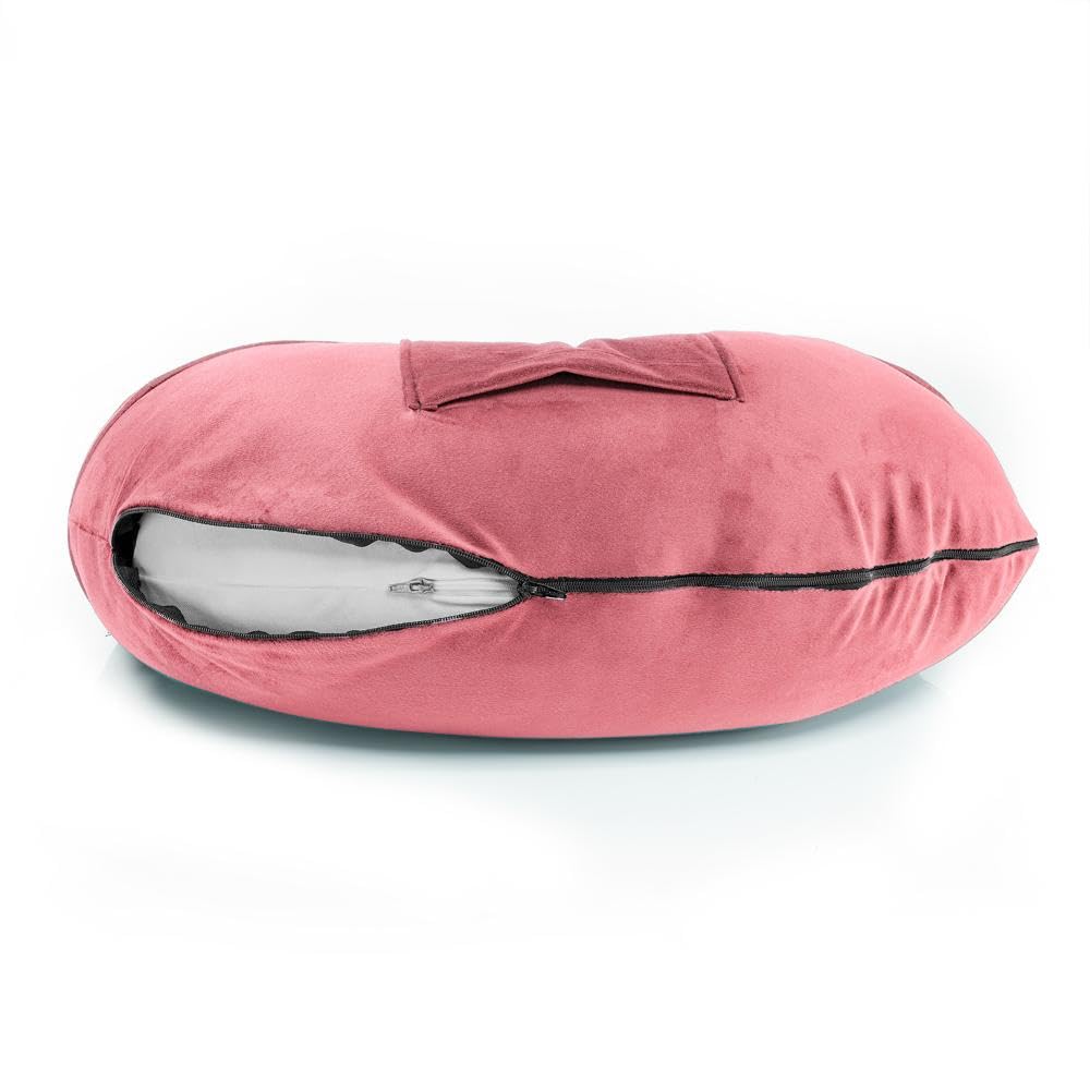 Feeding Pillow For New Born Baby, 5 In 1 Multipurpose Use, Nursing Pillow - Pink | Pillow With Belt And Hoop For Breastfeeding With Velvet Removable Cover | For Reading, Resting Pillow