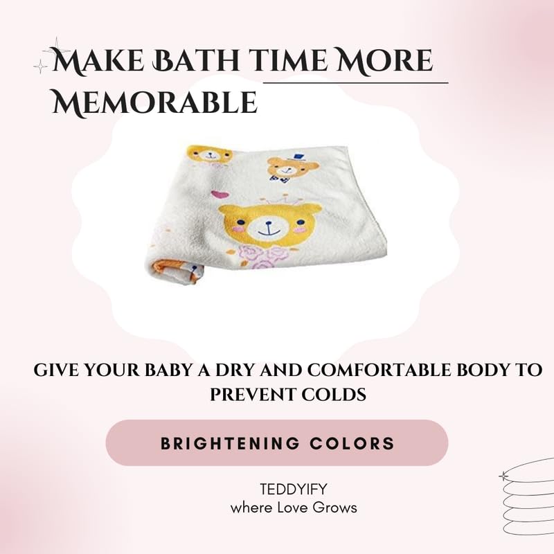 Teddyify Soft Cotton Baby Bath Towel 250 Gsm | Infants, New Born Babies Towel High Absorbent, Soft Cotton Premium Washcloth (Yellow)