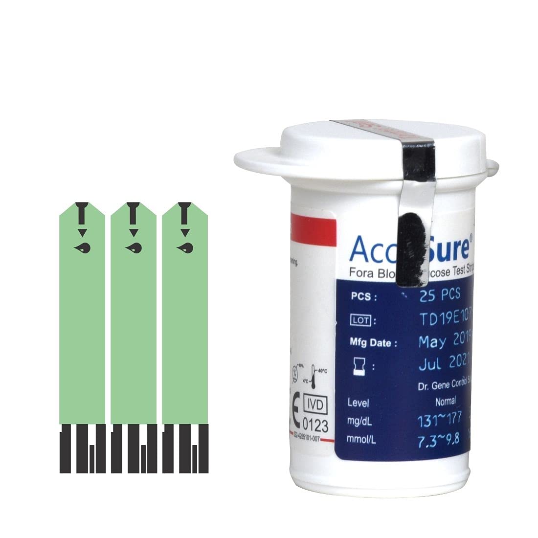 AccuSure Fora Blood Glucose Test Strips - 25 Strips | No Coding Technology