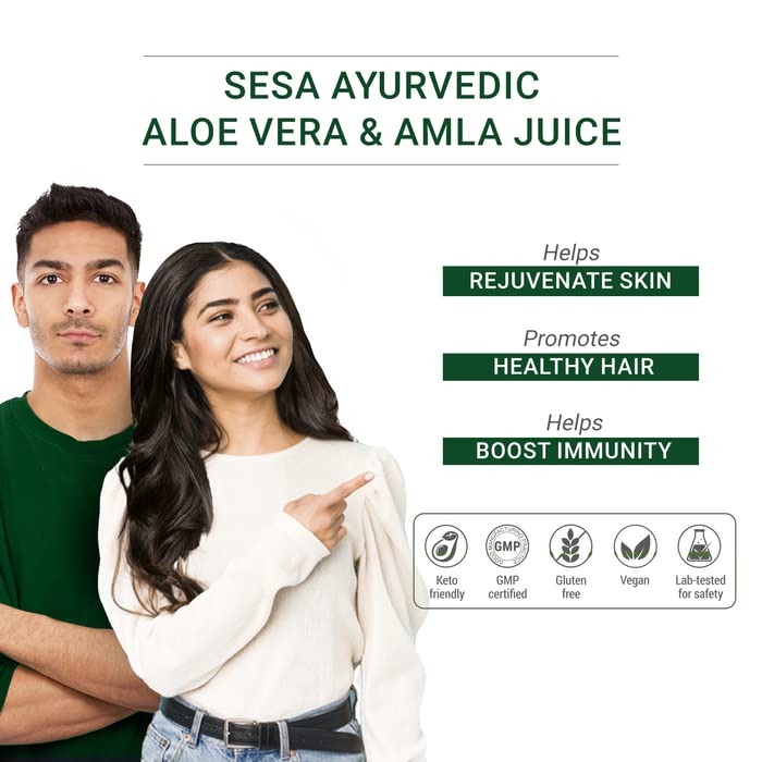 Sesa Ayurvedic Aloe Vera & Amla Juice For Healthy Hair & Skin | Helps Improve Digestion & Immunity No Added Sugar | 1 Litre 2.2lbs