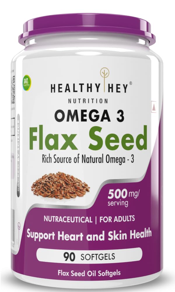 Healthyhey Flaxseed Rich Source Of Natural Omega 3 500mg, Support Heart Health, Support Healthy Cellular Function | 90 Softgels 150gm 0.3lbs