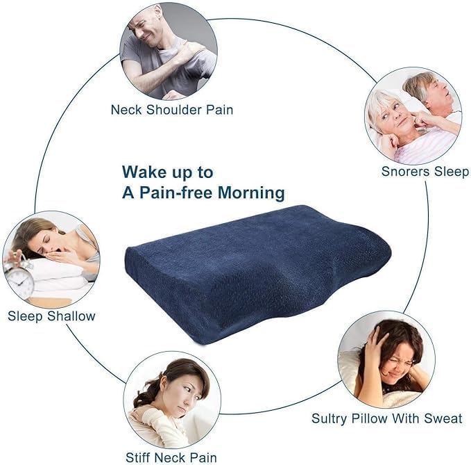 Contour Memory Foam Pillow, Orthopedic Pillows For Sleeping, Navy Blue | Pillows For Neck Pain Relief, Ergonomic Cervical Pillows | For Side & Back Sleepers, Breathable, Adjustable
