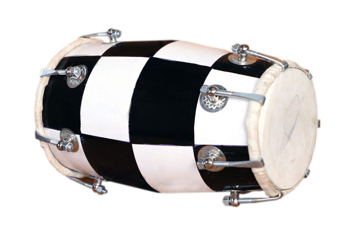 Wood Baby Dholak Musical Instrument Drum Nuts N Bolt With Carry Bag - Black & White | Perfectly Symmetric Round Dholak - Dholak For Festival, Wedding, Satsang | Very Easy To Tune