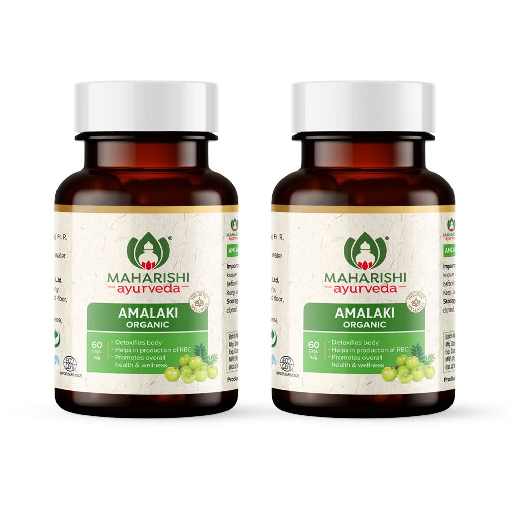 Maharishi Ayurveda Organic Amalaki Capsules 700mg Amla Rasayana, Detoxifies Body Rich In Vitamin C Boosts Immunity & Improves Digestion | 60 Capsules, 100gm 0.2lbs Each Pack Of 2