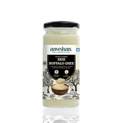 Pure Premium Desi Buffalo Ghee By Anveshan | High In Vitamins A, D & Healthy Bilona Method Desi Ghee For Strenghthens Bones & Immunity | (250ml) 8.4 Ounce | Jar Pack