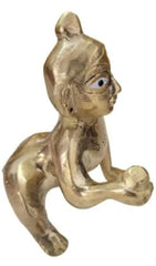 Handmade Brass Laddu Gopal Idol, Petal Bal Gopal Krishna Idol Gold, Brass, Size - Small, Kanha Ji, Home Décor, God Statue