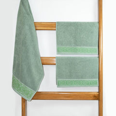 Rangoli 100% Cotton Fibre 2 Hand & 1 Bath Towel 1100 Gsm | Highly Durable & Absorbent Towel | Skin-Friendly & Quick Drying Luxury Towels (Green) - Pack Of 3