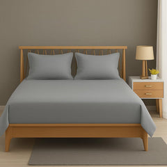 Plain Double Bedsheet For Queen Size With 2 Matching Pillow Covers For Home - 90 X 100 Inches, Dark Grey | Smooth Finish, Soft Touch & Breathable Comfort For Everyday Use