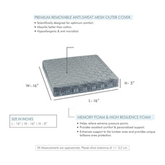 Chair Cushion Pad, High-Resilience & Memory Foam Pillow, Grey, Standard Size - 16 L X 16 W X 3 H Inch | Seat Cushion For Chair, Hip Support & Back Pain Relief | Sitting Pillow - Set Of 1