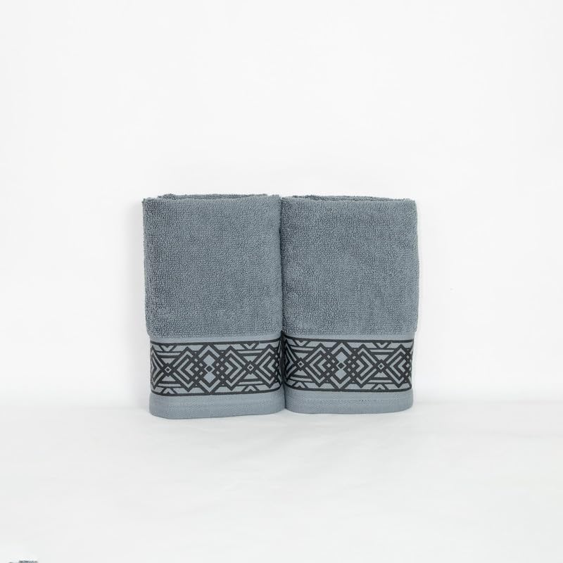 Rangoli 100% Cotton Fibre 2 Hand Towels 400 Gsm | Highly Durable & Absorbent Towel | Skin-Friendly & Quick Drying Luxury Towels (Grey) - Pack Of 2