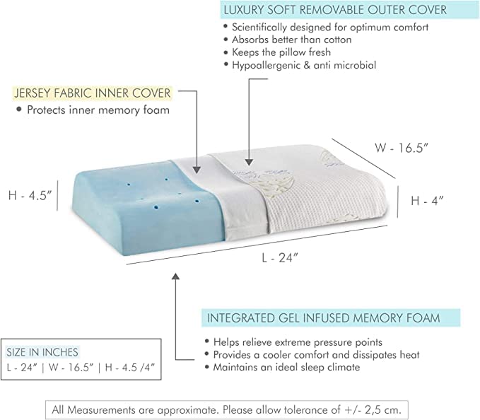 Cervical Pillow, For Neck Pain & Shoulder Pain Relief, XXL King Size | Cool Gel Memory Foam Pillow For Sleeping | Orthopedic Pillow For Spondylitis - Neck Support Medical Pillow - Set Of 2