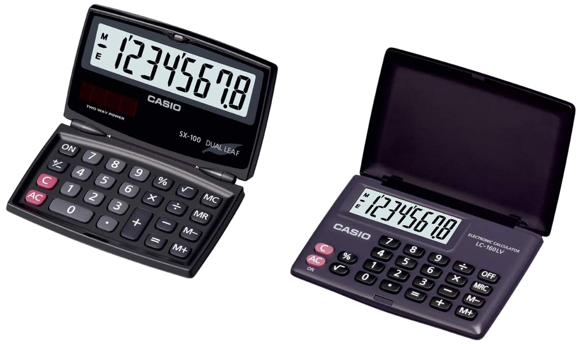 Casio SX-100-W Portable Calculator With Foldable Design & Casio LC-160LC-BK Portable Calculator With Flap Cover