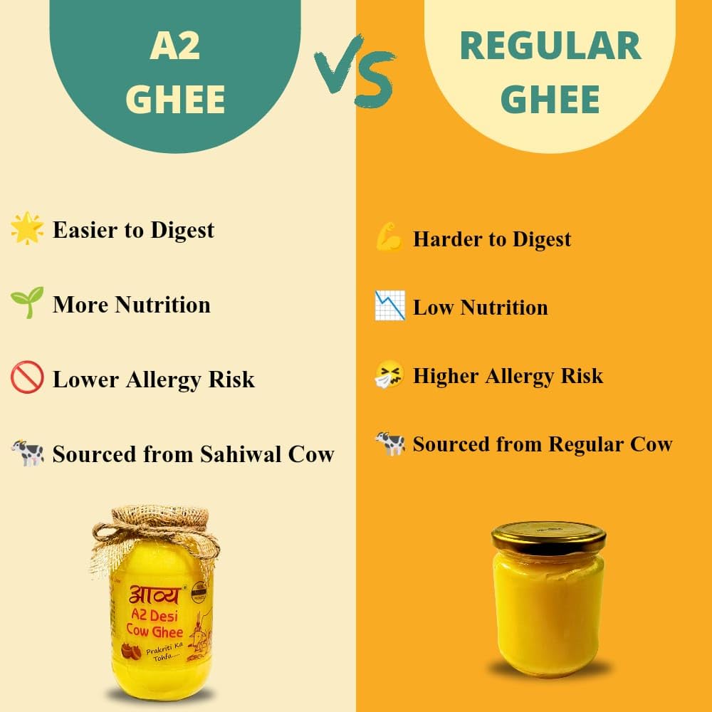 100% Pure A2 Desi Cow Ghee By Aavya | Rich In Nutrients & Strong Aroma Pure Pahadi Desi Ghee Good For Glowing Skin | (500ml) 16.9 Ounce | Jar Pack