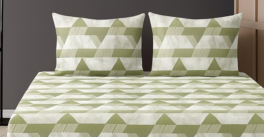 1 Bedsheet For Double Bed With 2 Pillow Covers - 90 X 100 Inches, Light Green & Grey | Premium Cotton Material Double Bedsheet Queen Size | Skin Friendly & Long Lasting