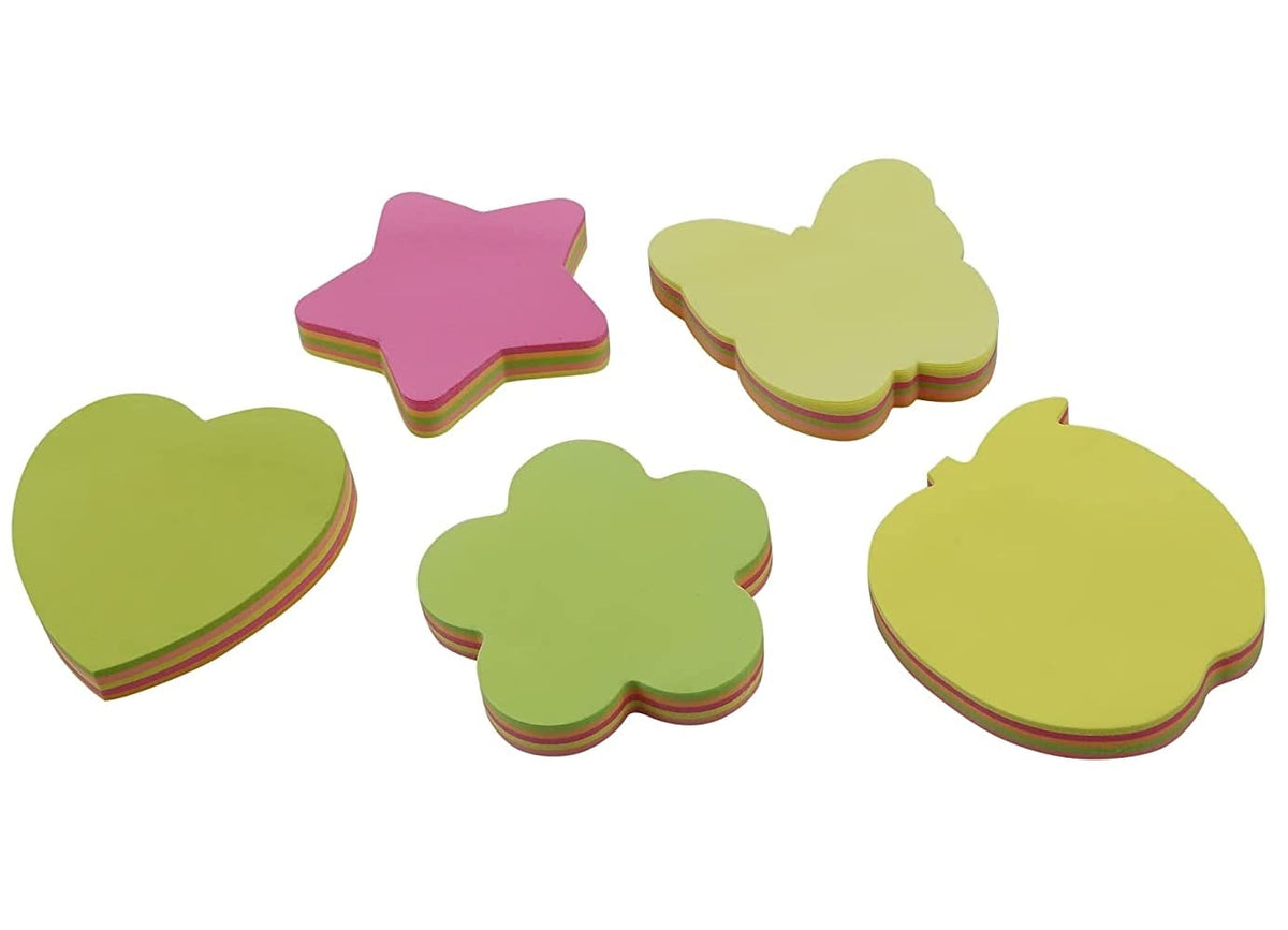 Multicolor Sticky Note Set Of 5 Pad X 100 Sheets | Shapes Star, Heart, Butterfly, Flower & Apple