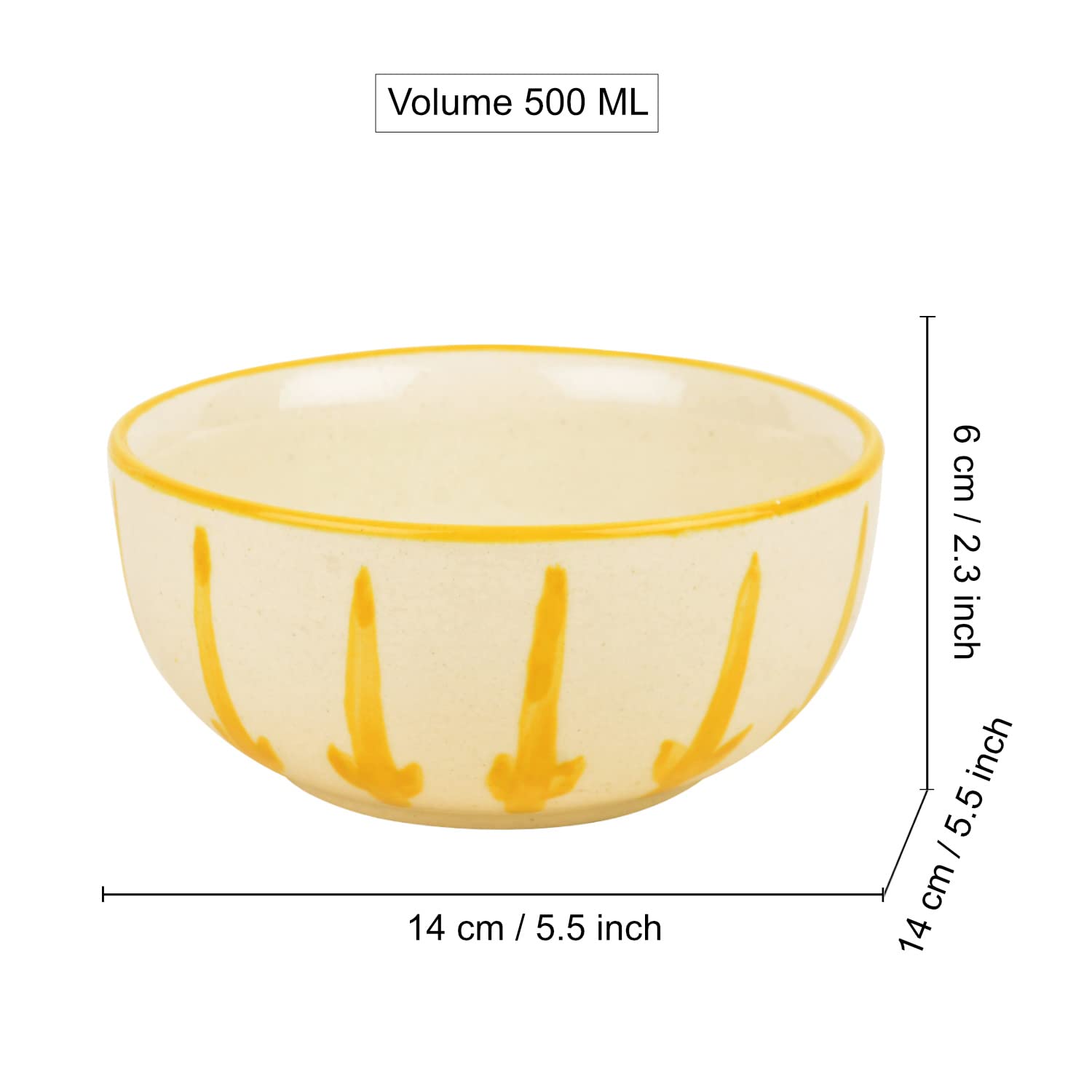 Ceramic Floral Serving Bowls Set Of 2 - Yellow & Off White, Diameter - 5.5 Inches | Salad Bowls - Vegetable & Pasta Serving Bowls