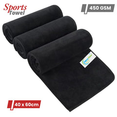 Microshine Microfiber Sports Towels 450 Gsm | Quick Drying, Ultra Absorbent, Lightweight Gym Towels - Black (Pack Of 3)