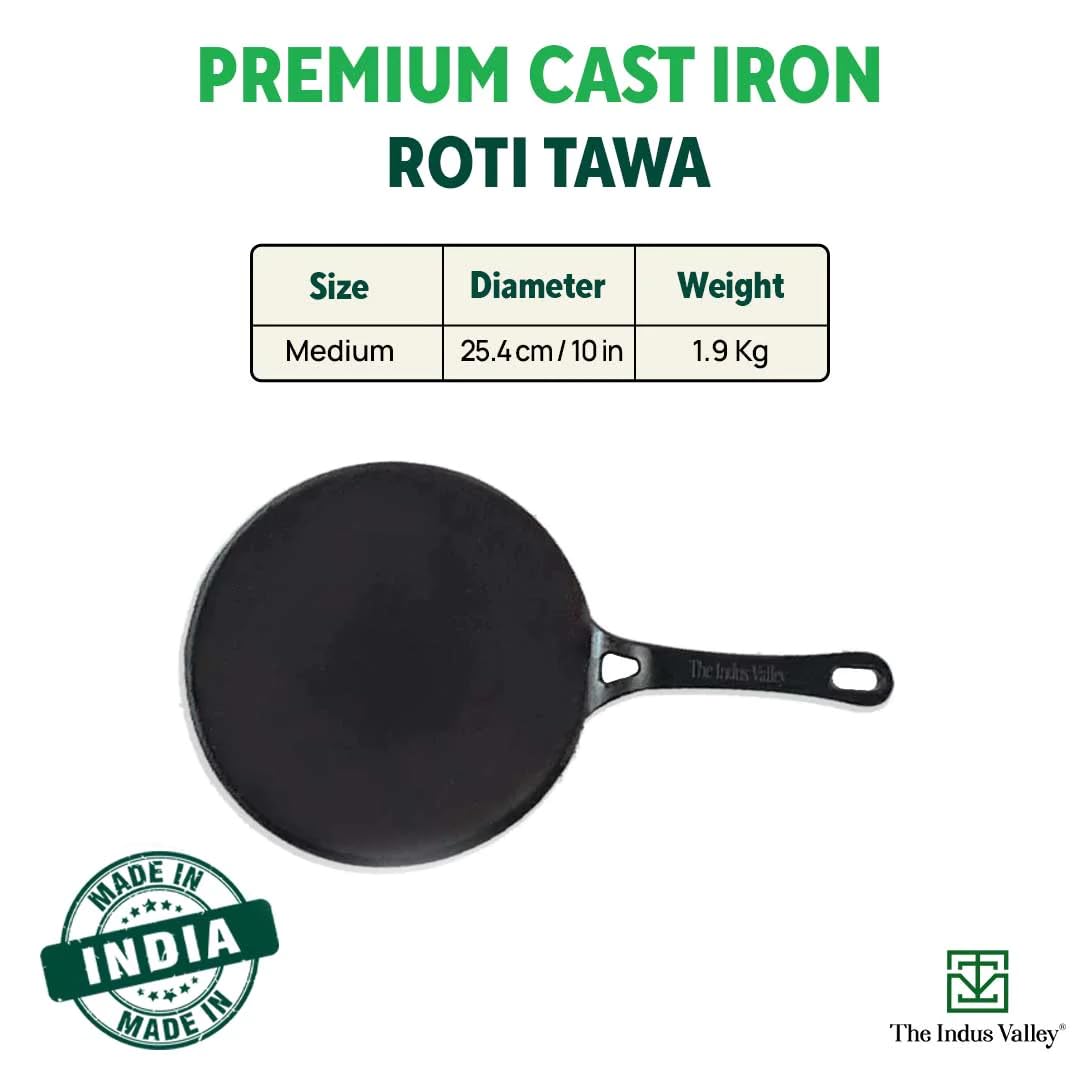 Pre-Seasoned Cast Iron Tawa For Dosa, Chapathi With Iron Tadka Pan | Nonstick, Pre-Seasoned Tava, 100% Pure & Toxin-Free - Pre-Seasoned Cast Iron Tawa + Tadka Pan, 26cm, 10.2 Inch