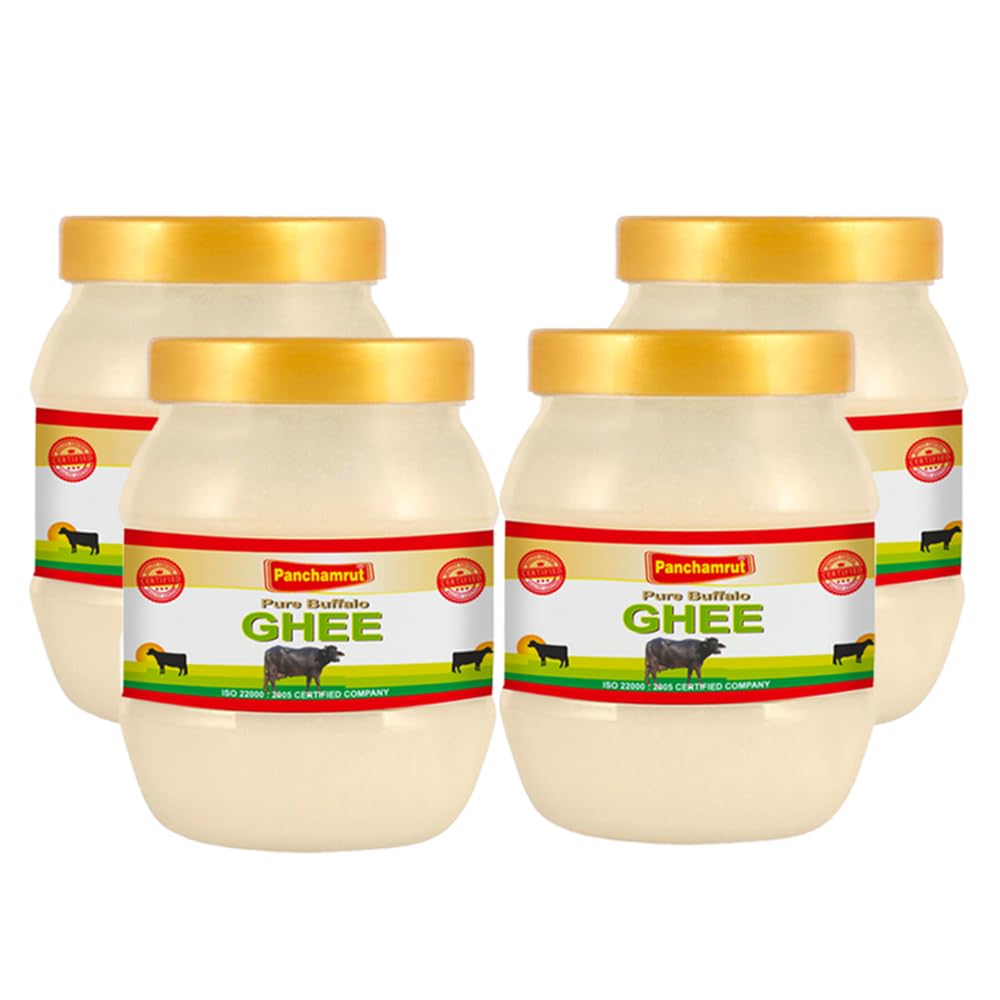 Pure Premium Buffalo Danedar Ghee By Panchamrut | Rich In Nutrients & Delicious Healthy Desi Ghee For Bakes Cookies | 2 Litre (500ml * 4) 67.6 Ounce | Jar Pack