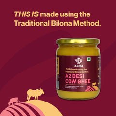 100% Pure A2 Desi Cow Ghee By Zama | Handmade Curd Churned Vedic Bilona Method Ghee Perfect For Use Puja | (250ml) 8.4 Ounce | Jar Pack