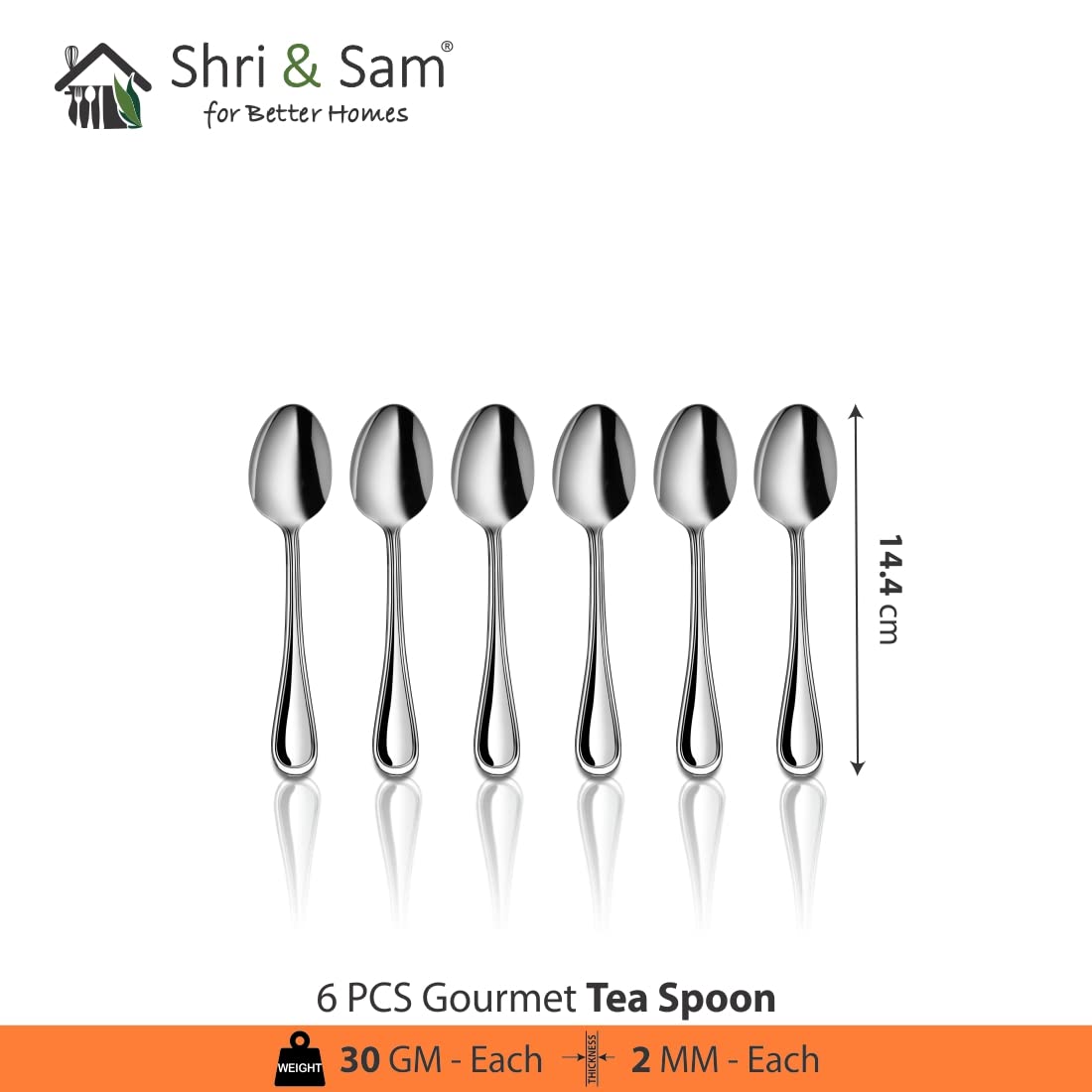 Stainless Steel Gourmet Tea Spoon Set Of 6 Pieces, Silver | Rust Free & Dishwasher Friendly