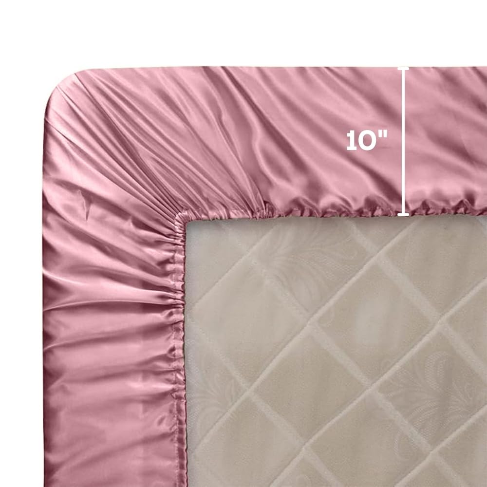 Satin Elastic Fitted Bedsheets For King Size With 2 Pillow Covers - 72 X 78 X 10 Inches, Muted Rose | Elegance & Comfort Redefended | 300 Thread Count