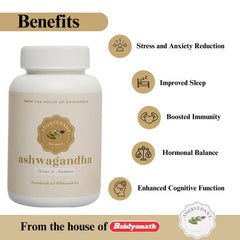 Baidyanath Jhansi Ayurvedant Ashwagandha For Control Stress, Improves Vitality & Muscle Strength | 60 Tablets 100gm 0.2lbs