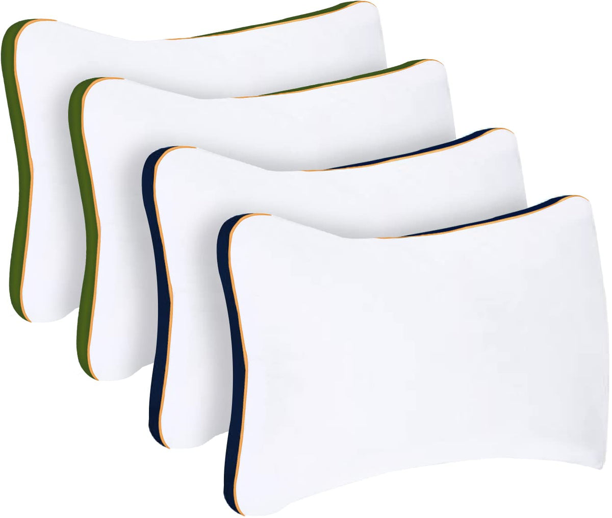 Microfiber Bed Pillow For Sleeping, Down Alternative Ultra Soft Cotton Pillow, White & Green, Blue | Bed Pillow, Microfiber Pillow | Breathable, Washable, Durable, Hypoallergenic - Pack Of 4