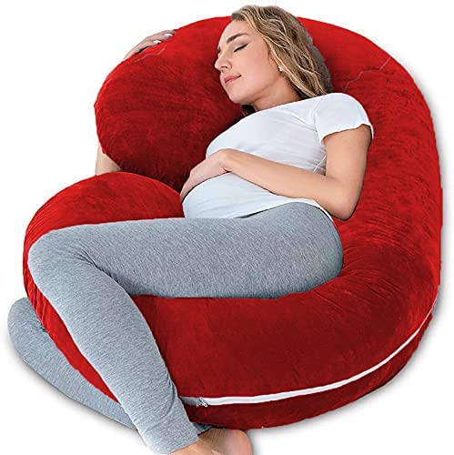 Pregnancy Pillow, Maternity Body Pillow For Sleeping, C Shaped Pillow, Red - 55 Inch | Full Body Pillow, Pregnancy Pillow For Pregnant Women, Breathable, Comfortable Removable Velvet Cover