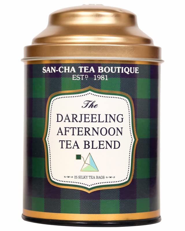 San-Cha The Darjeeling Afternoon Tea Blend - 25 Silky Tea Bags | Light Bodied Tea With Floral Notes - Rich Flavor Whole Leaf Assam Tea | Medium Caffeine Loose Tea Leaf