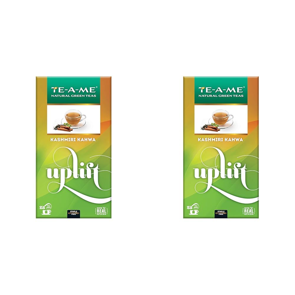 TE-A-ME Kashmiri Uplift Kahwa Green Tea - Pack Of 2 X 25 Tea Bags | Infused With Cinnamon, Cardamom & Green Tea - Contains Caffeine, Packaging Might Vary