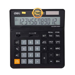 Deli Wm01020 Tax Calculator Big Size | 3 Years Warranty |12 Digits With F- Cut Keys, Steps Check & Correct Function - Black | Dual Power Options, User Friendly Interface