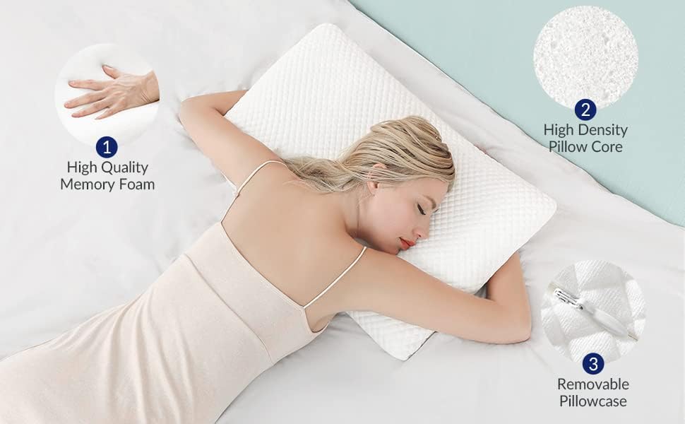 Memory Foam Slim Pillow For Sleeping, Orthopedic Pillow For Neck Support, White | Cervical Pillow For Neck Pain, Shoulder & Back Pain Relief | Versatile & Multipurpose Pillows