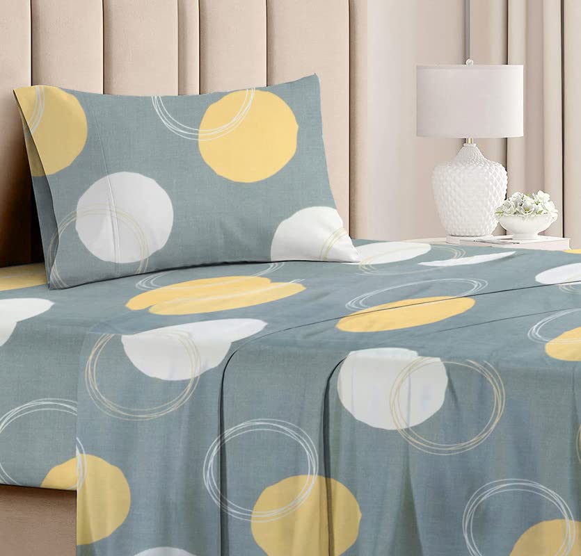 Premium Single Bedsheet With 1 Pillow Covers - 58 X 88 Inches, Grey & White | Style Glace Cotton Floral Luxurious Beautiful Soft Comfort Designer Bedsheet