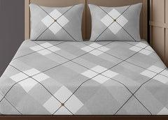 1 Bedsheet For Double Bed With 2 Pillow Covers - 90 X 100 Inches, Grey & White | Premium Cotton Material Double Bedsheet Queen Size | Skin Friendly & Long Lasting
