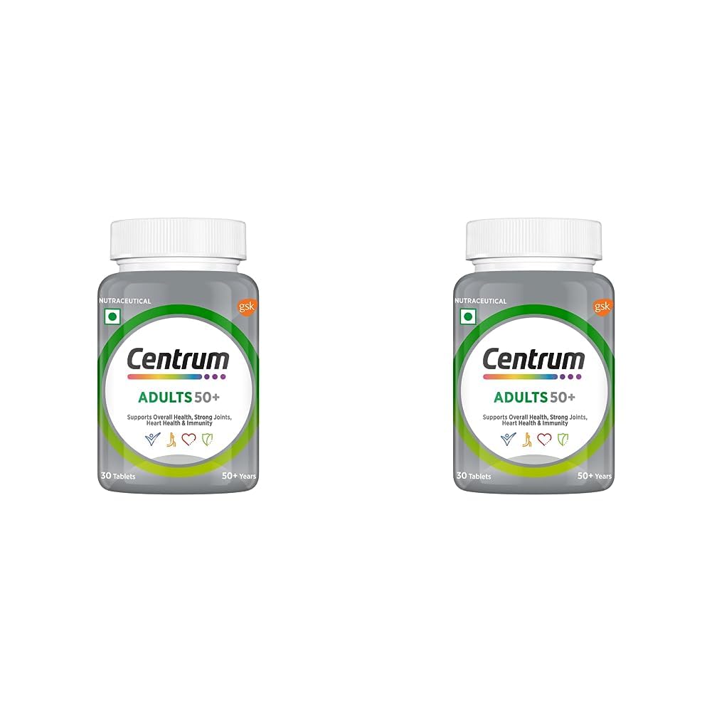 Centrum Adult 50+, World's No.1 Multivitamin With Calcium , Vitamin D3 & 21 Other Nutrients For Overall Health, Strong Joints & Heart Health | 30 Veg Tablets , 50gm 0.1lbs Each Pack Of 2