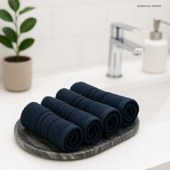 Akiko Home 100% Cotton Essential Series Face Towel 600 Gsm | Soft Absorbent & Durable Washcloth For Men & Women, Compact Travel Towel -Pack Of 4 (Navy)
