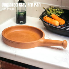 Handmade Unglazed Clay Fry Pan - Eco Friendly Earthen Terracotta Mitti Frying Pan 10 Inches, Red-Ochre (Gerua)