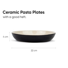 Ceramic Pasta Bowl Set Of 2 Pcs, 22cm - Black Outside, 300ml Each | Stoneware Ceramic Serving Bowls With Glossy Finish | Pasta Plate - Deep Plate | Ceramic Bowl - Pasta Serving Plate